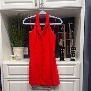 Red Halter Button-Down Dress X Small